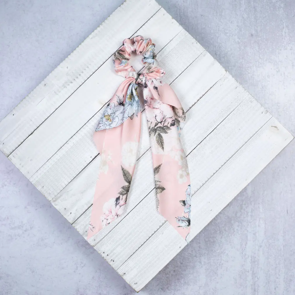 Light Pink flower scrunchie with tails