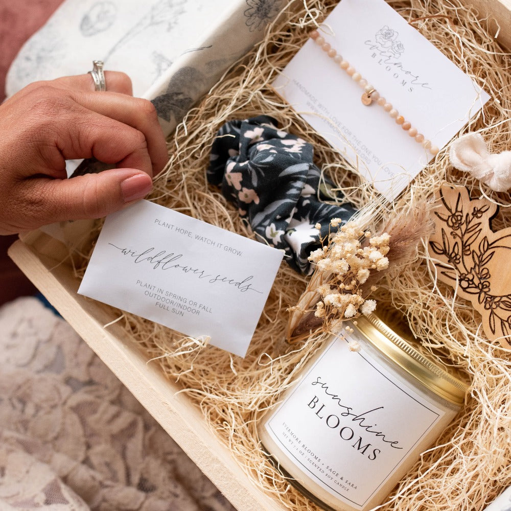 The Loved Care Gift Box by Evermore Blooms; a non-profit located in Sioux Falls, SD that focuses on supporting women of miscarriage.