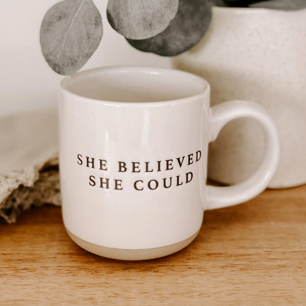 14oz "She Believed She Could" Stoneware Mug from Sweet Water Decor