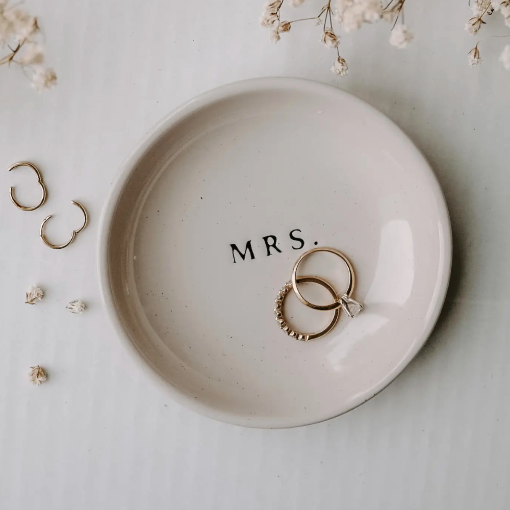 "Mrs." Stoneware Ring Dish from Sweet Water Decor